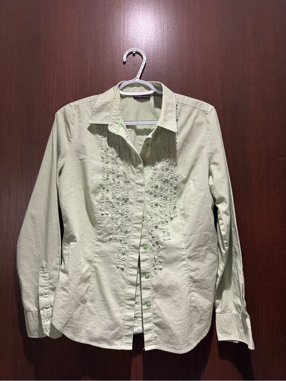 New York & Company Light Green Ruffle-Front Men's Dress Shirt